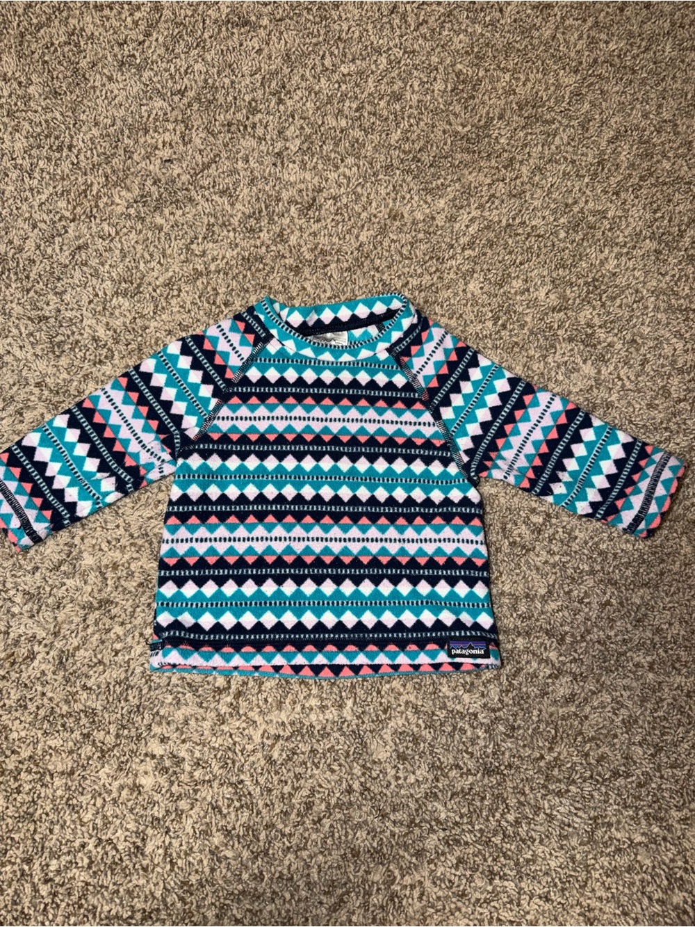Patagonia Teal, Navy & Pink Geometric Long-Sleeve Tee